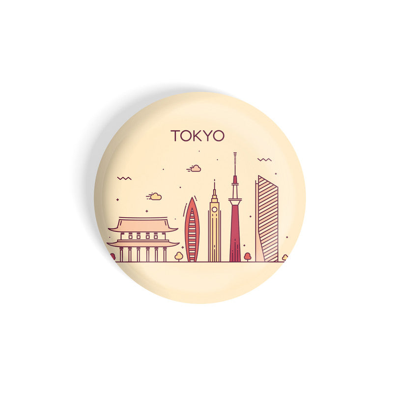 dhcrafts Round Fridge Magnet Brown Color Tokyo Glossy Finish Design Pack of 1 (58 mm)